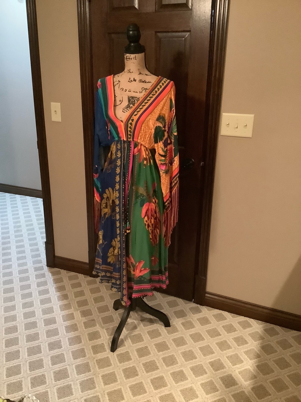 FARM Rio Multicolor Floral & Baroque Maxi Dress in Green, Blue & Orange
